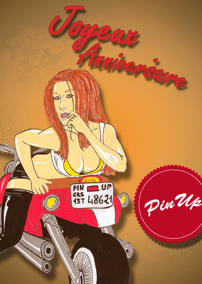 Carte Pin-up Joyeux Anniversaire Sur Sa Moto : Envoyer une 